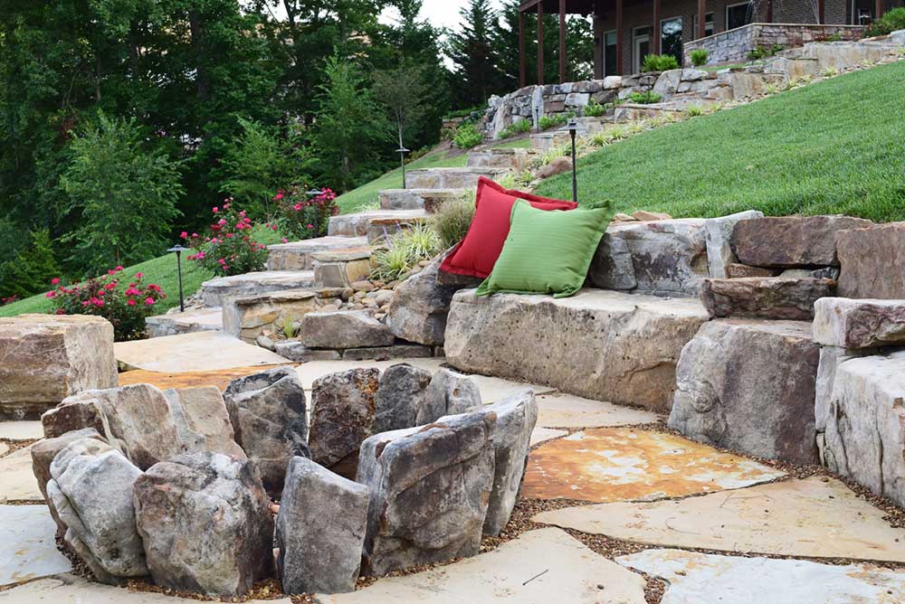 Choose from wood burning, natural gas, or propoane fire features in your landscape.